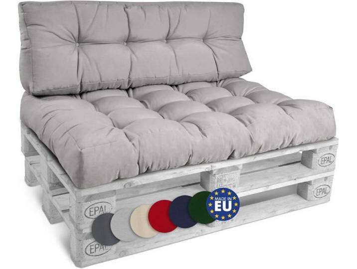 Beautissu Style – Set Coussin Palette Lounge Extérieur Gris Clair – 1x Coussin Assise 120x80cm & 1x Coussin Dossier 120x40cm