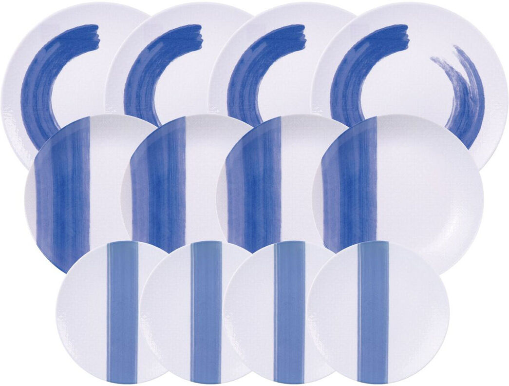 Tramontina 12 Piece Porcelain Dinnerware Set - Service for 4 Blue and White 12