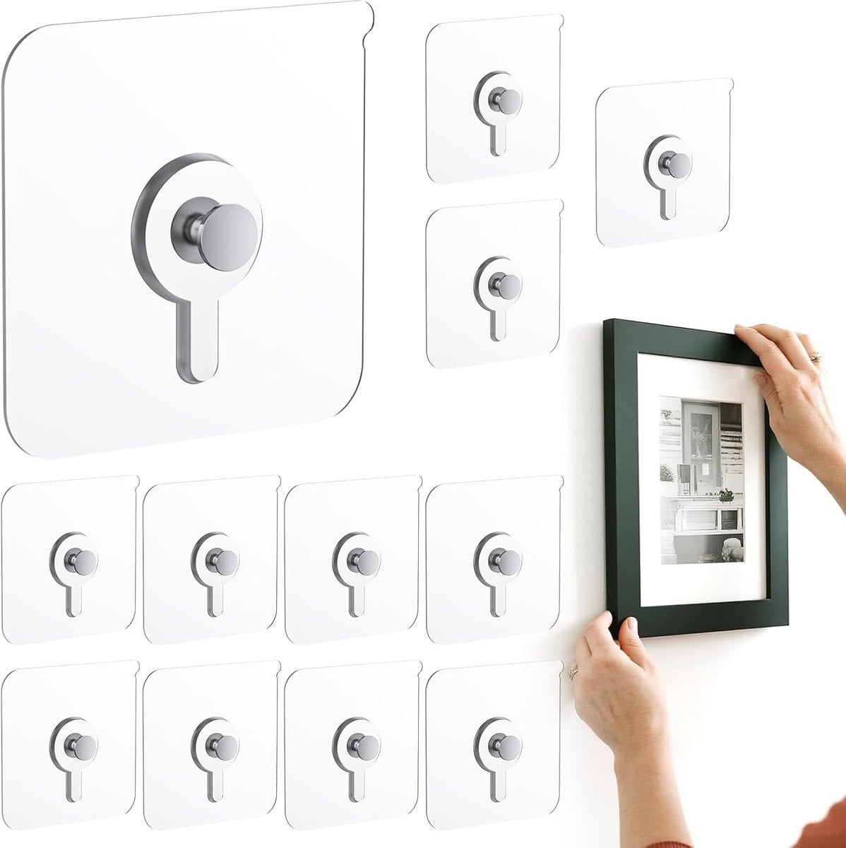 Set van 12 transparante zelfklevende fotolijsthaken, waterdichte plakhaken voor badkamer en keuken