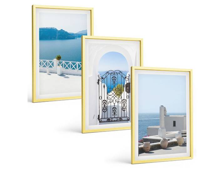 BILDER SET 3er Set - 40x60 cm Goldrahmen - Gebäude am Weißen Meer, Griechenland