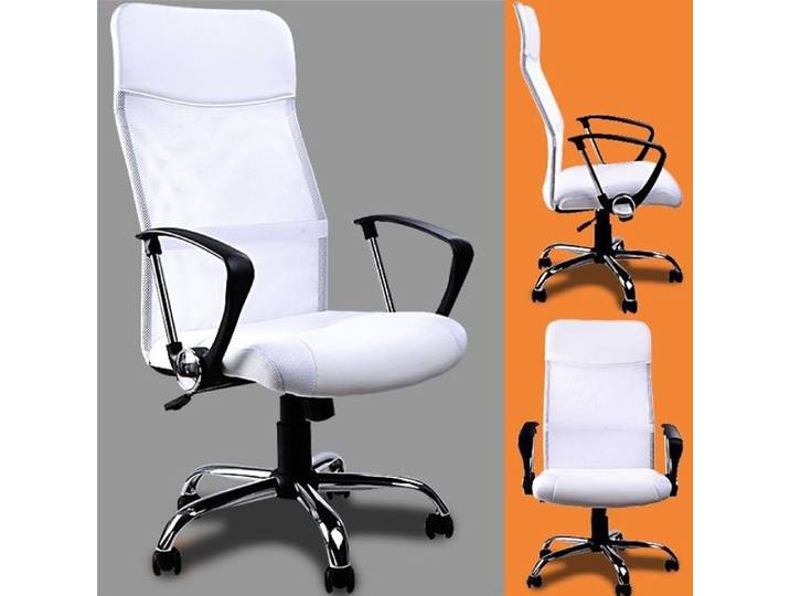 Fauteuil de bureau blanc Chaise de bureau Siège ordinateur ergonomique rembourré Dossier Hauteur ajustable