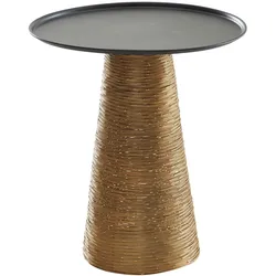 BEISTELLTISCH – Rund Aluminium Schwarz Gold Muster handgefertigt 40x40 cm