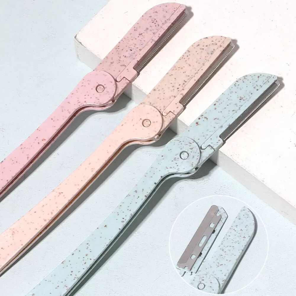 INF 12er-Pack Augenbrauenrasierer aus Weizenstroh, blau – Faltbar & sicheres Trimming