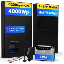 4000Wp Mini-PV-Anlage  mit Anker SOLIX Solarbank 4 E5000 Pro - 15kWh - 8x500Wp  ...