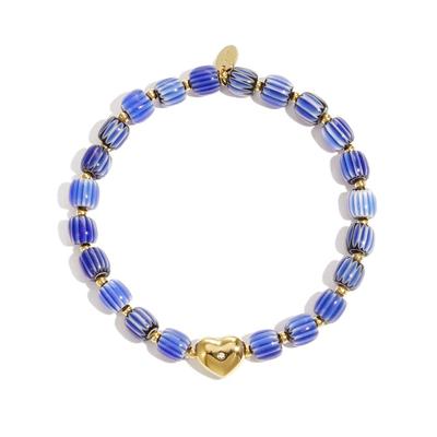 Perlenarmband ADELIA´S "Armband Perlenarmband mit Herzdetail und Strass", gelb, Armbänder, Damen, Edelstahl, Perlenarmband, stylisch mit glänzendem Herzdetail