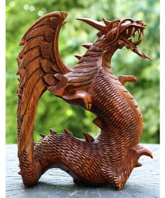 G6 Collection Wooden Dragon Handmade Sculpture Statue Handcrafted Gift Art Decorative Home Decor Figurine Accent Decoration Artwork Hand