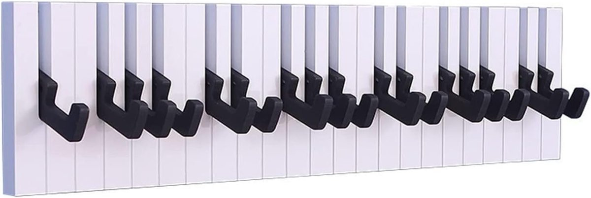 Opvouwbare Wandkapstok Piano met 9 Haken - Zwart Wit - 50 cm