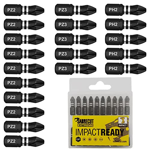 SabreCut 20 stuks Impact schroefbits 25mm PH2 PZ2 PZ3 Set