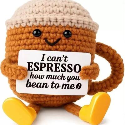 Uplifted Finds Funny Crochet Emotional Support Coffee Doll Handmade Knitted Ornament coffee Cup 02