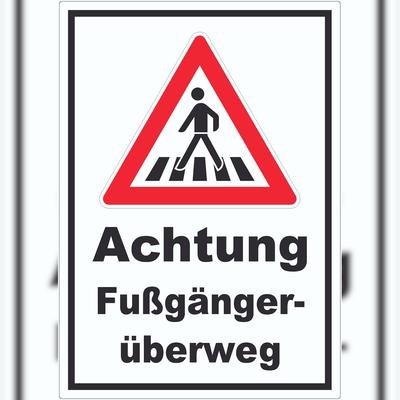 HB-Druck Aufkleber Achtung Fußgängerüberweg A9 (37x52mm)