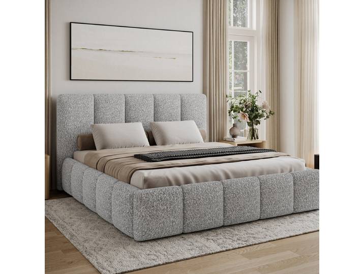 Lit 140x200 sommier inclus Klaus Bouclé Gris