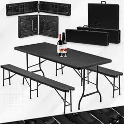 VESKA Bierzeltgarnitur 3-teilig - Rattan-Optik - anthrazit