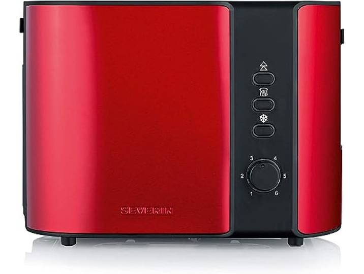 SEVERIN Grille-pain automatique 800 W\, Toaster compact 2 fentes jusqu'à 2 tranches\, Grille-pain électrique avec réglage du degré de brunissage & fonction décongélation\, rouge/noir\, AT 2217