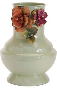 Melrose International "Floral Embossed Metal Vase 9.5""H"