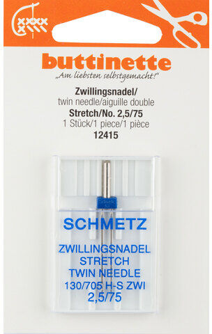 buttinette Zwillingsnadel "Stretch", Stärke: 75, Nadelabstand: 2,5 mm