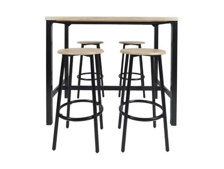 CORTEZ - Ensemble Table Haute et 4 Tabourets en MDF et Pieds Métal Noir