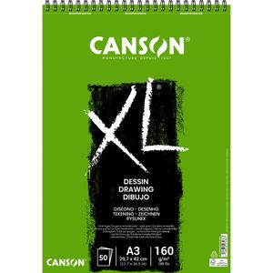Canson Zeichenblock XL Dessin C400039089, A3, 160 g/m², weiß, Spiralbindung, 50 Blatt