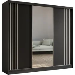 SCHWEBETÜRENSCHRANK Nela II 240/216/61 schwarz mit Schubladen