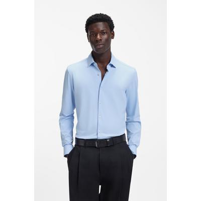 Businesshemd HUGO "Kenno Easy Care", Herren, Gr. 44, N-Gr, blau (light, pastel blau459), Jersey, Obermaterial: 90% Polyamid, 10% Elasthan, unifarben, slim fit normal, Rundhals, Manschette, Hemden, Bügelfrei, Polyamid-Stretch-Jersey, Slim Fit,...