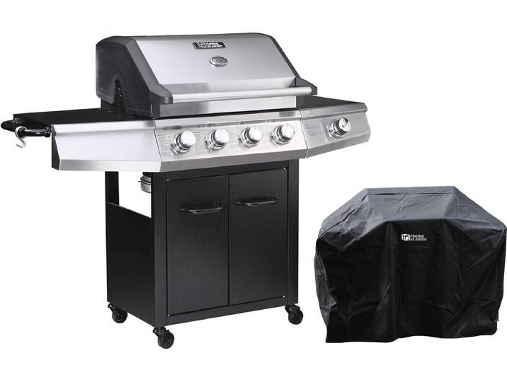 Barbecue gaz \ Bingo 5\ - 5 Brûleurs dont 1 latéral - 15.2kW + Housse protection - Noir