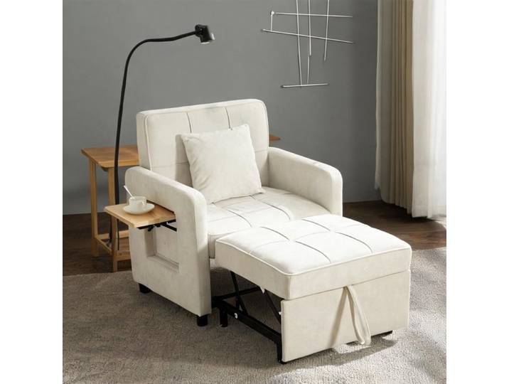 Fauteuil-lit convertible en chenille beige 2-en-1 avec couchage spacieux et design moderne