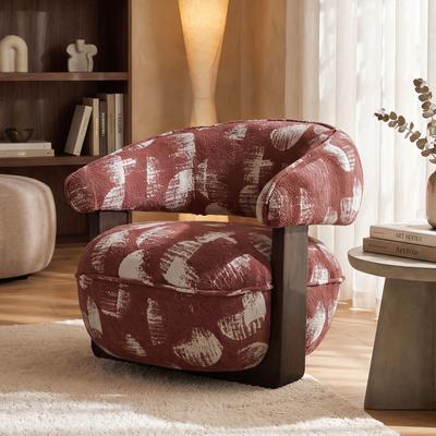 Furniture of America Premier Cora Modern Copper Pink Upholstered Solid Wood Cocoon-Inspired Accent Chair with Low Lounge Profile