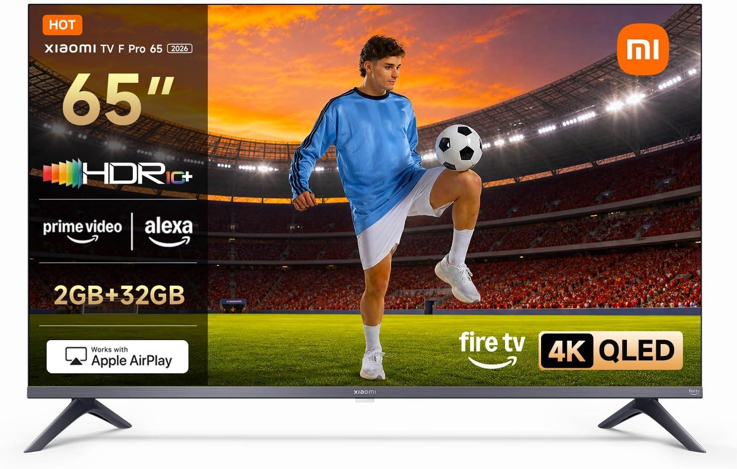 Xiaomi TV F Pro 65(165 cm), 4K UHD QLED, Smart TV, Fire OS8, Triple Tuner DVB-C/S/S2/T/T2,HDR10+,60Hz mit 120Hz Game Boost Mode, MEMC,Sprachsteuerung