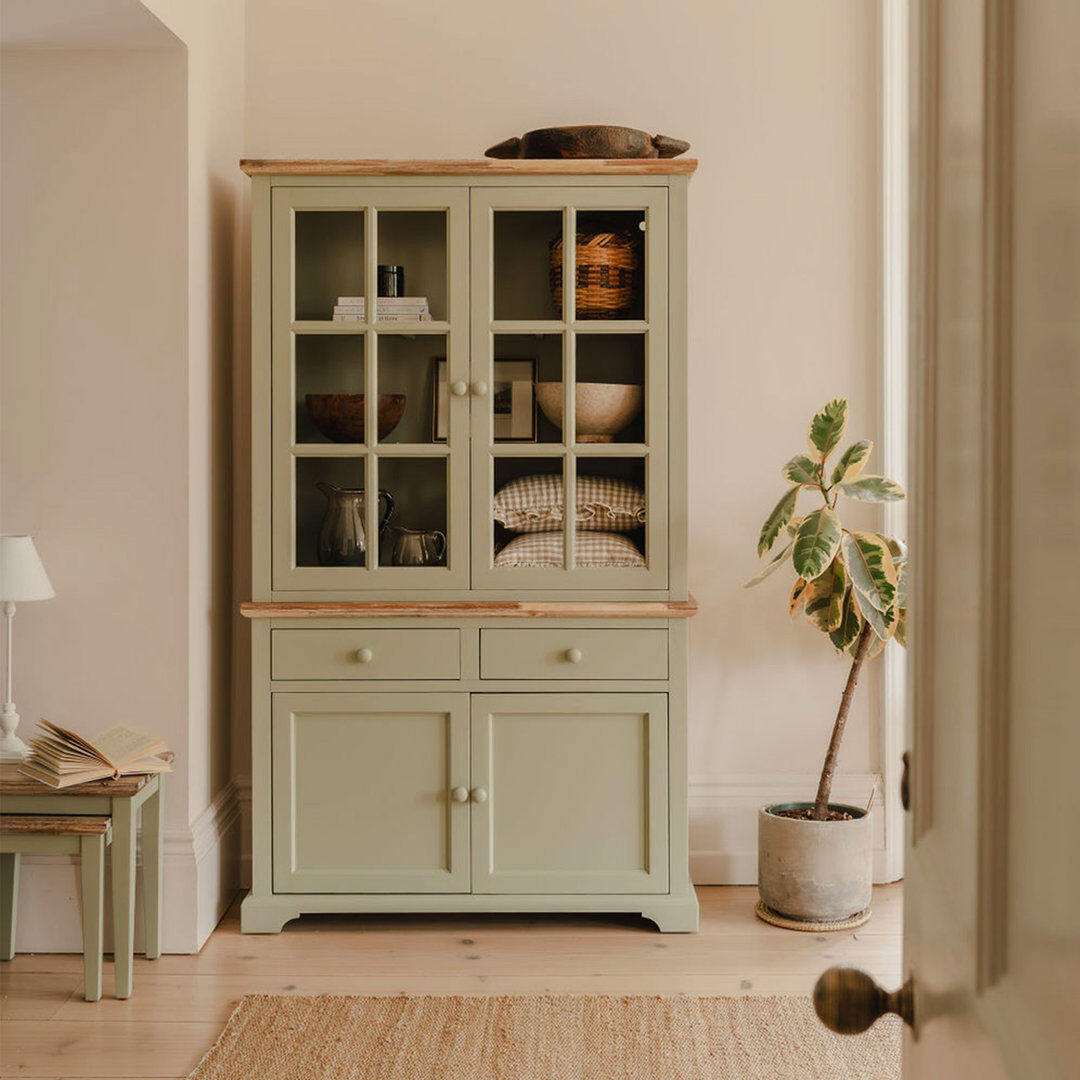 Brambly Cottage Teague Display Cabinet Sage Green 200cm H X 120cm W X 42cm D