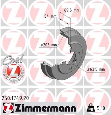 Zimmermann Bremstrommel Coat Z 250.1749.20 Hinterachse Für Ford