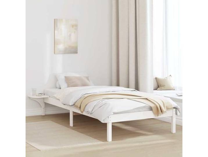 Bettrahmen Weiß 100 x 200 cm Massives Kiefernholz Modernes Design, Stabiler Lattenrost, Veredelte Rückseite, Pflegeleicht