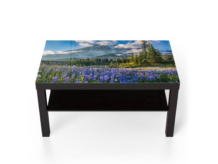 DEQORI Glastisch schwarz groß 90x50 cm Motiv Mount Rainier Wunderland ausgefallener Beistelltisch aus Glas Hochglanz Couchtisch fürs Wohnzimmer moderner Couch Tisch mit Design