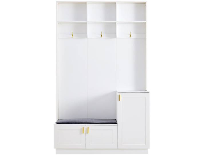 Vestiaire d’entrée moderne avec banc et rangements – Blanc