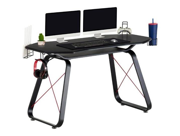 Bureau Gaming Noir en Fibre de Carbone Table Bureau Ordinateur Accessoires Inclus pour 1 Drand ou 2 écrans de Taille Moyenne Meuble