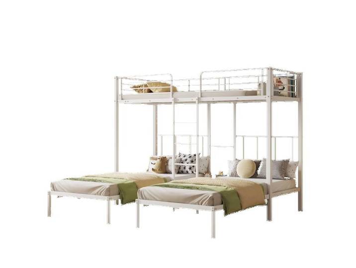 Lit triple lit superposé triple avec échelle pour enfants et adolescents lit en fer avec grille anti-chute et table blanc
