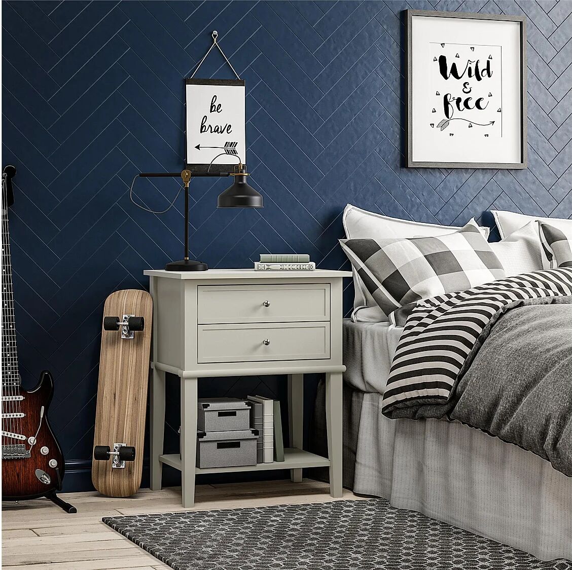 Dorel Home Mesa de centro con 2 cajones en MDF blanco