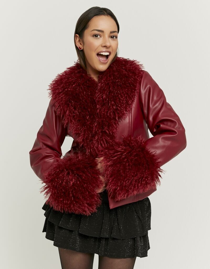 Lederimitatjacke TALLY WEIJL "SJAPUSIXTA", Damen, Gr. M, lava falls, Web, Obermaterial: 100% Polyester, unifarben, figurbetont normal, ohne Ausschnitt, Jacken Lederimitatjacke, trendig, aus Lederimitat mit Kunstfellbesatz