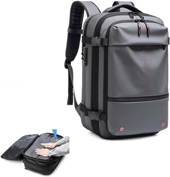 Kompressionsrucksack - Große Reisetasche - Für Reisen und Lagerung - Wasserdicht, Diebstahlsicher - 60 Liter Fassungsvermögen - Schwarz, Grau, Rot