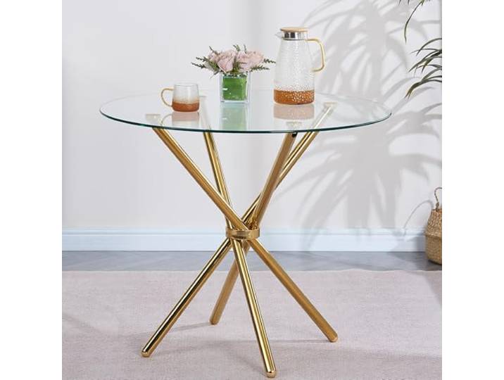paonne Runder Esstisch aus Glas mit Glasplatte, Küchentisch 90 cm, Moderner Runder Frühstückstisch für 2-4 Personen, Chrom