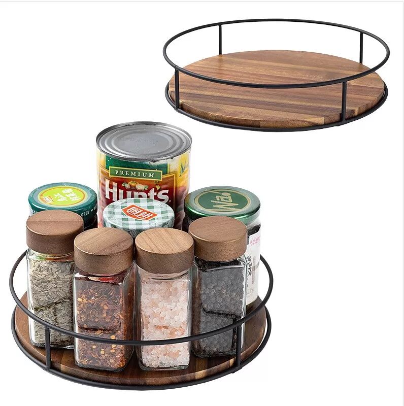 INF Drehbarer Tisch-Organizer aus Massivholz – Praktische Aufbewahrung für Küche und mehr 9 Inch