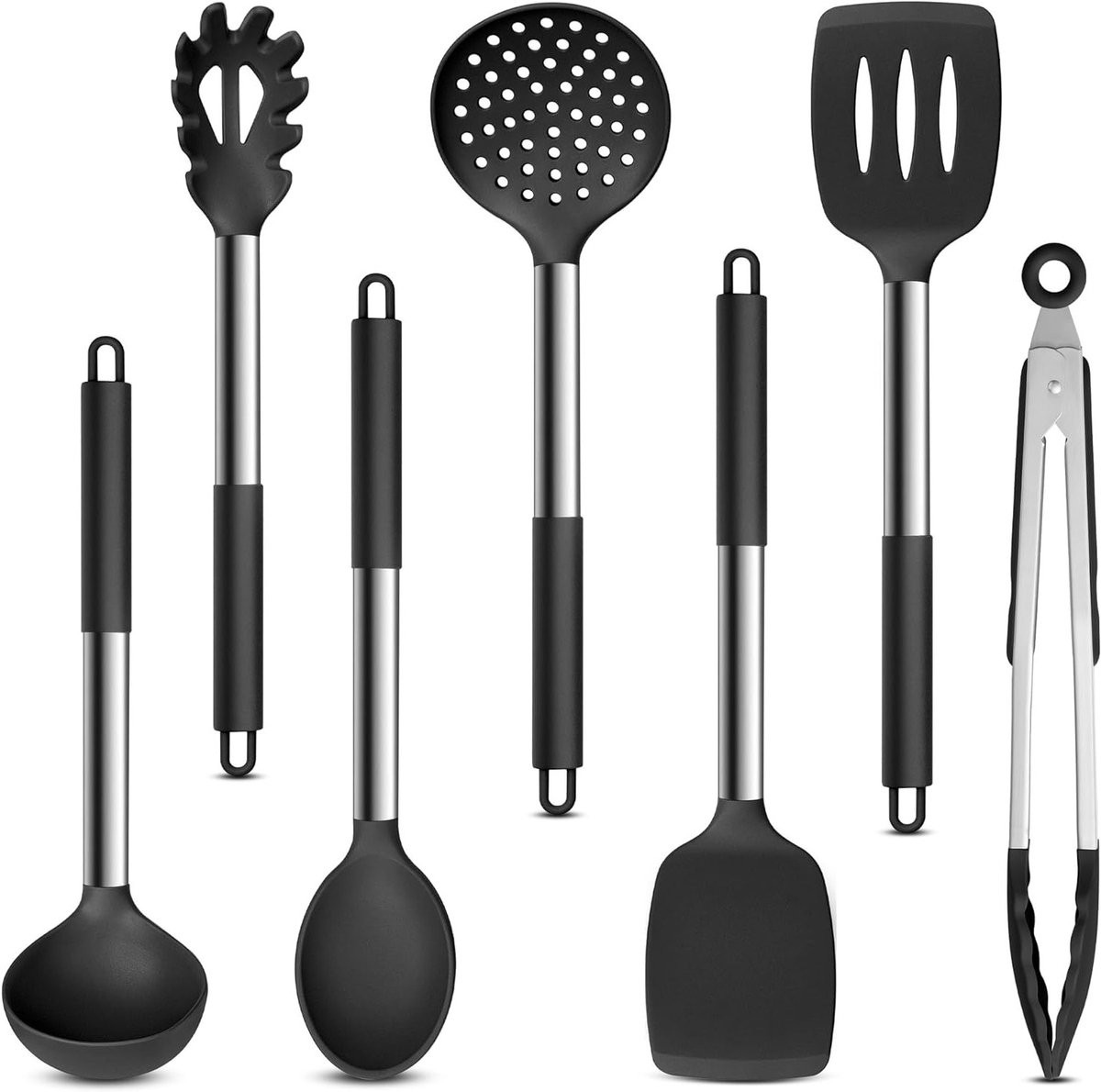 Zwarte multifunctionele keukenhulp set voor koken, bakken en bereiden