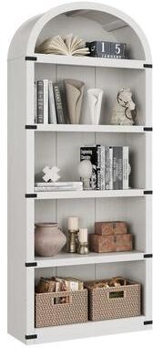 Garvee "5-Tier Arched Bookcase - 71.65"" Tall Farmhouse Wooden Bookshelf with Modern Black Wood Grain"