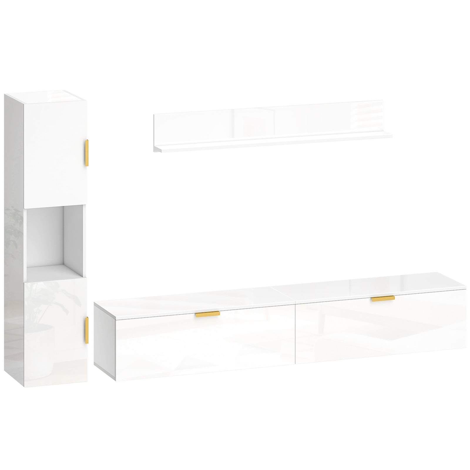 HOMCOM Hangend TV-board met klepdeuren Entertainmentcenter Wandrek Kast Hoogglans wit