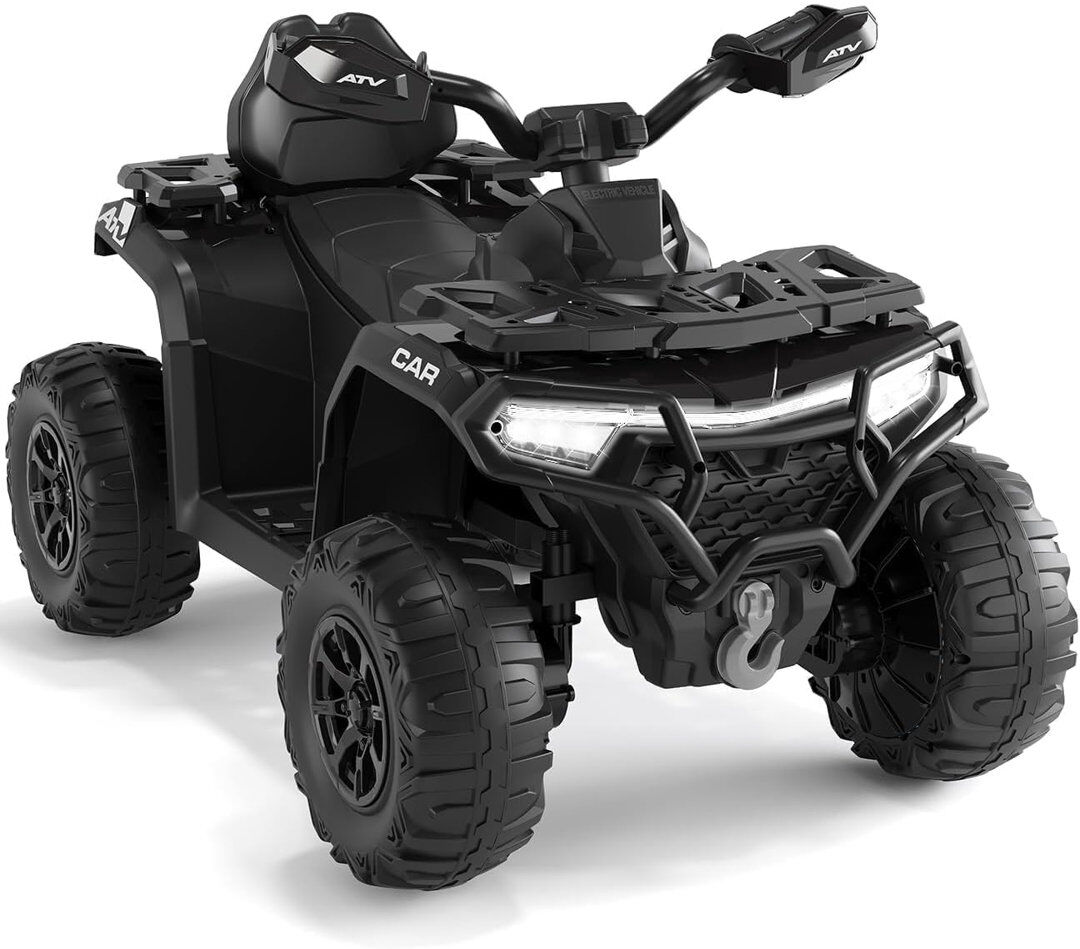ZACOO 12V SMT-918 Kids Electric ATV Ride-On Toy Car with Parental Remote, Spring Suspension, Off-Road Anti-Skid Tires, Bluetooth Music, LED Lights & USB for Black