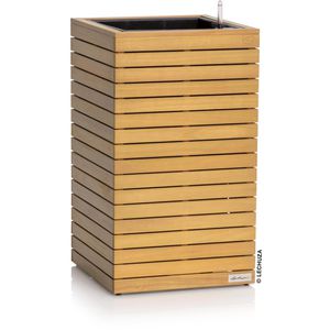 Lechuza Übertopf PALO 45 high, braun, 44 x 77 x 44 cm, aus Eukalyptusholz, für innen & außen, mit Wasserspeicher & Innentopf