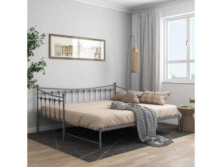 1830 Idéal 90x200 cm Queen Size:Cadre de canapé-lit extensible Lit gigogne Lit Banquette Simple Design Confort Gris Métal