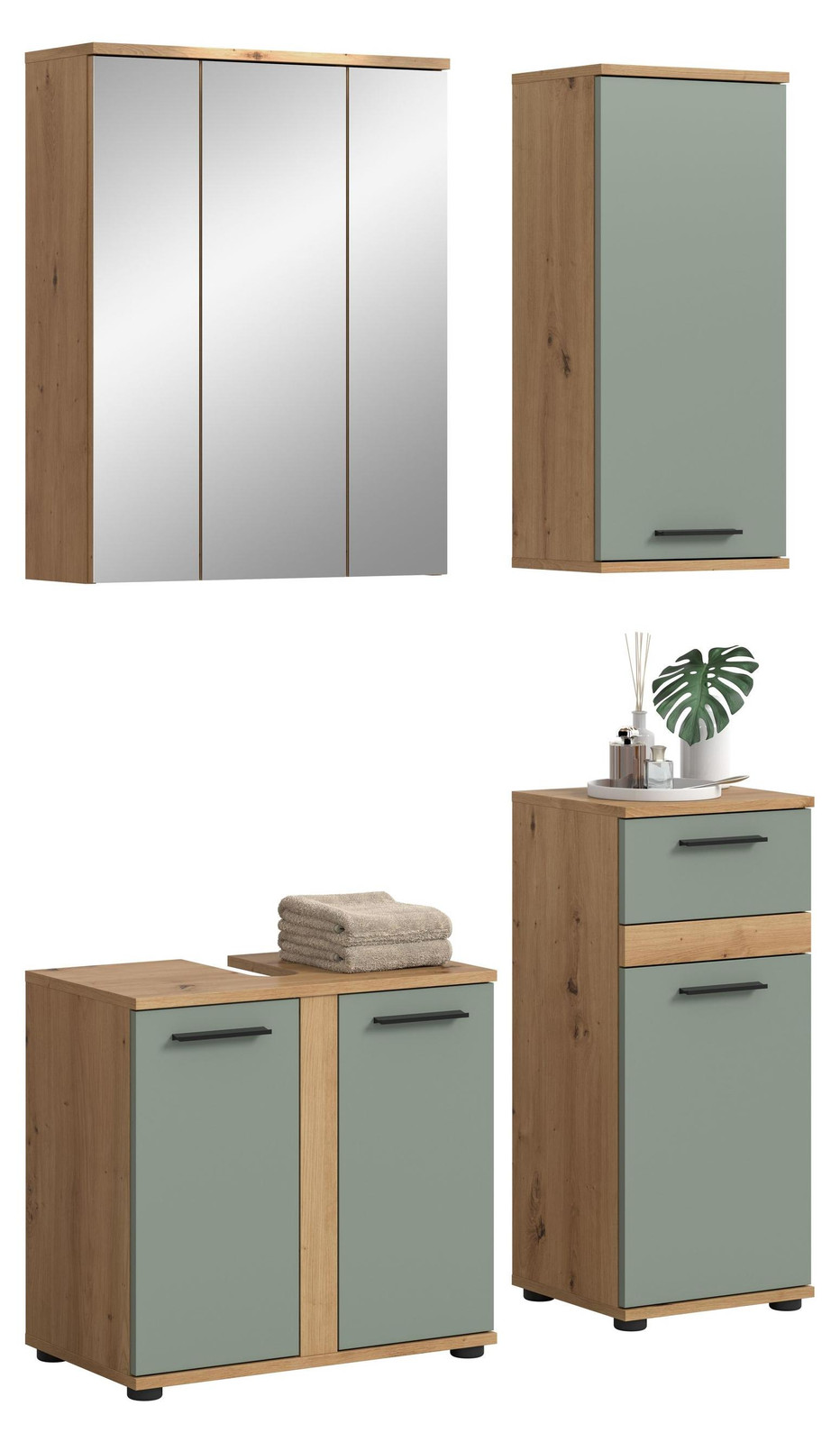 Xonox Badkamercombinatie Blake in saliegroen met eikenhoutmotief B/H/D: 110 x 191 x 34 cm
