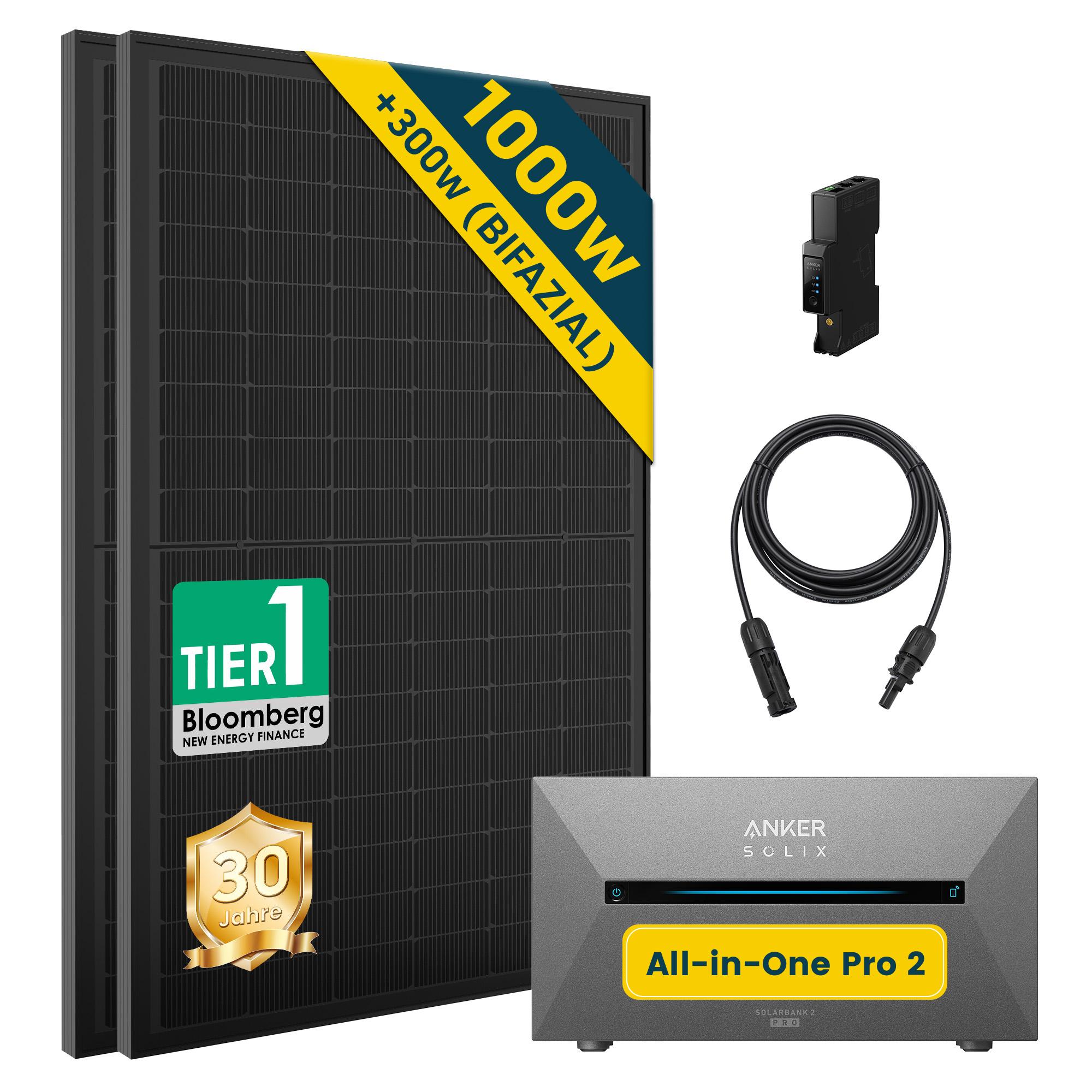 Balkonkraftwerk mit Speicher Anker Solix Solarbank 2 E1600 PRO, 1000W ,optional Halterung