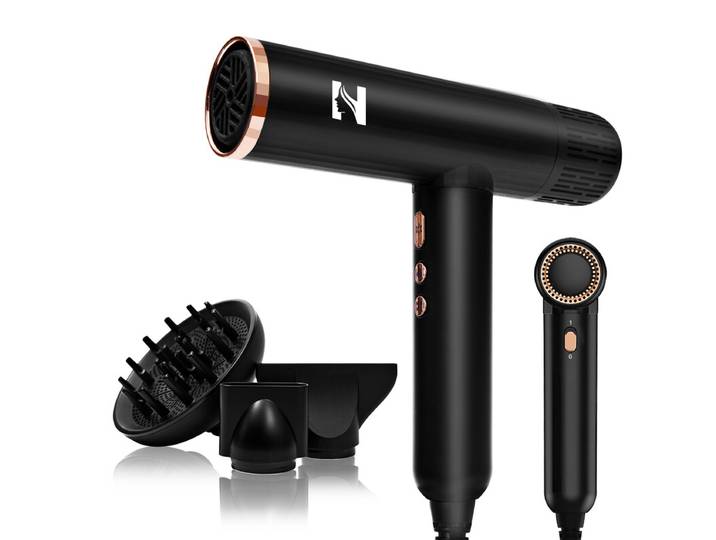 NICEBAY Sèche-cheveux ionique DW-9041 avec diffuseur pour cheveux bouclés, 1900 W, Moteur sans balais 110 000 tr/min, Peu bruyant, Léger
