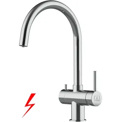 NIEDERDRUCK 3 Wege Wasserhahn Küchenarmatur, Edelstahl Massiv, 360° schwenkbarem U-Auslauf, Hochglanz Poliert