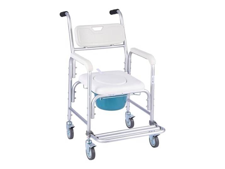 VEVOR Chaise Percée avec Roulettes Charge 159 kg\, Siège de Toilette Surélevé avec Dossier Rembourré et Repose-pieds Rabattable\, Chaise de Nuit avec Seau Amovible de 5 L\, pour Personnes Âgées